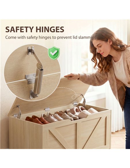 HOMCOM 127L Home Storage Box, with Safety Hinges - Nature Wood Finish - pic 211036 | FastDaddyshop