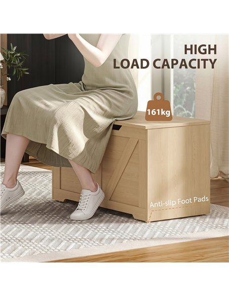 HOMCOM 127L Home Storage Box, with Safety Hinges - Nature Wood Finish - pic 211038 | FastDaddyshop