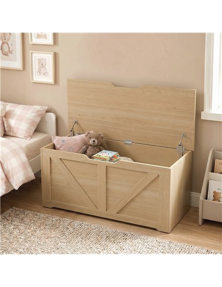 HOMCOM 127L Home Storage Box, with Safety Hinges - Nature Wood Finish - pic 211039 | FastDaddyshop