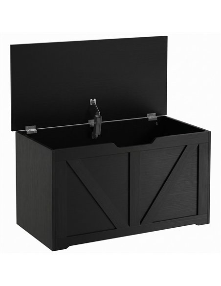 HOMCOM 100L Home Storage Box, with Safety Hinge - Black Wood-Effect - pic 211041 | FastDaddyshop