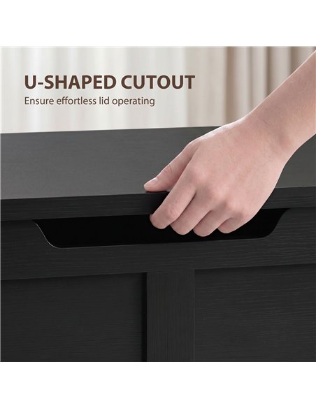 HOMCOM 100L Home Storage Box, with Safety Hinge - Black Wood-Effect - pic 211046 | FastDaddyshop