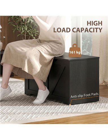 HOMCOM 100L Home Storage Box, with Safety Hinge - Black Wood-Effect