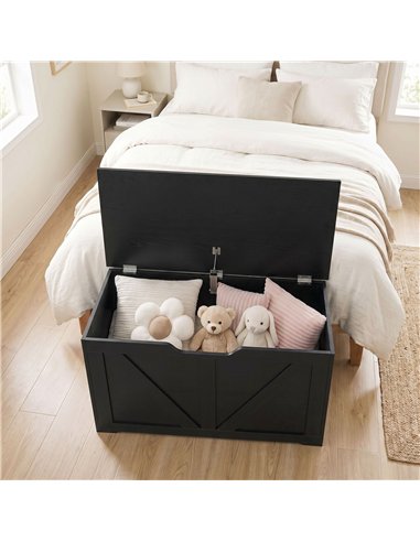 HOMCOM 100L Home Storage Box, with Safety Hinge - Black Wood-Effect