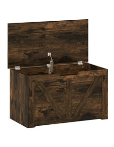 HOMCOM 100L Home Storage Box, with Safety Hinge - Rustic Brown Wood-Effect