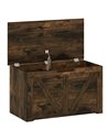 HOMCOM 100L Home Storage Box, with Safety Hinge - Rustic Brown Wood-Effect