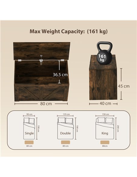HOMCOM 100L Home Storage Box, with Safety Hinge - Rustic Brown Wood-Effect - pic 211052 | FastDaddyshop