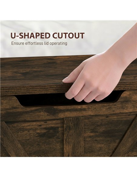 HOMCOM 100L Home Storage Box, with Safety Hinge - Rustic Brown Wood-Effect - pic 211055 | FastDaddyshop