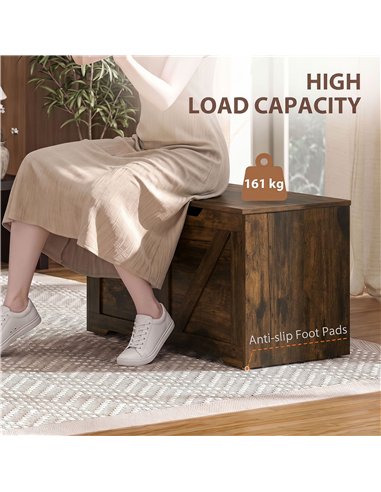 HOMCOM 100L Home Storage Box, with Safety Hinge - Rustic Brown Wood-Effect