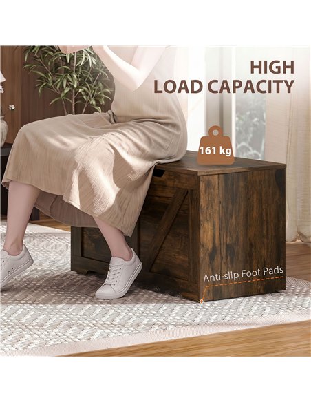 HOMCOM 100L Home Storage Box, with Safety Hinge - Rustic Brown Wood-Effect - pic 211056 | FastDaddyshop