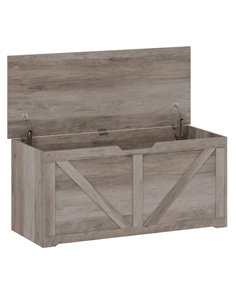HOMCOM 127L Home Storage Box, with Safety Hinges - Grey Wood-Effect