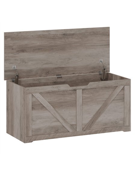 HOMCOM 127L Home Storage Box, with Safety Hinges - Grey Wood-Effect - pic 211059 | FastDaddyshop