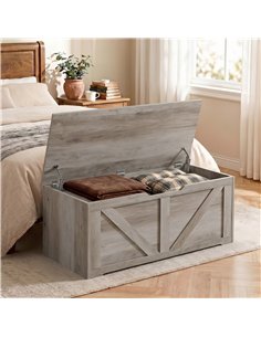 HOMCOM 127L Home Storage Box, with Safety Hinges - Grey Wood-Effect 2