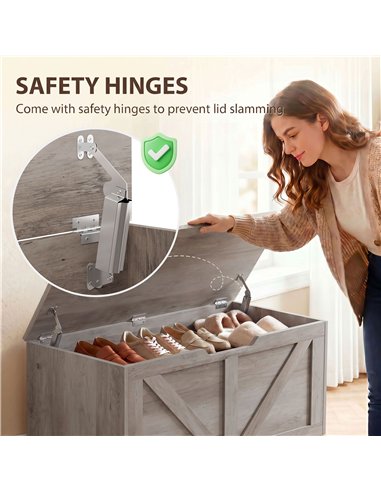 HOMCOM 127L Home Storage Box, with Safety Hinges - Grey Wood-Effect