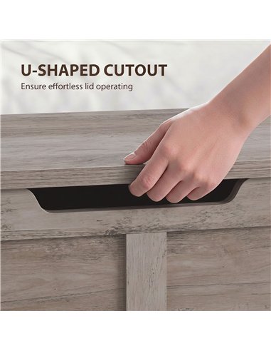 HOMCOM 127L Home Storage Box, with Safety Hinges - Grey Wood-Effect