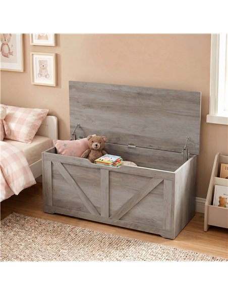 HOMCOM 127L Home Storage Box, with Safety Hinges - Grey Wood-Effect - pic 211066 | FastDaddyshop