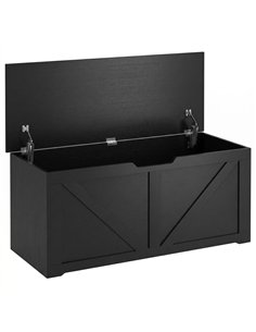 HOMCOM 127L Home Storage Box, with Safety Hinges - Black Wood-Effect