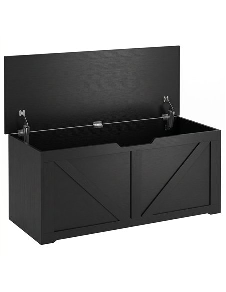 HOMCOM 127L Home Storage Box, with Safety Hinges - Black Wood-Effect - pic 211068 | FastDaddyshop