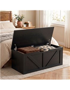 HOMCOM 127L Home Storage Box, with Safety Hinges - Black Wood-Effect 2