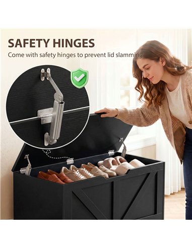 HOMCOM 127L Home Storage Box, with Safety Hinges - Black Wood-Effect