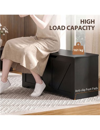 HOMCOM 127L Home Storage Box, with Safety Hinges - Black Wood-Effect