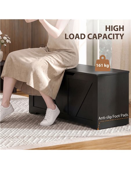 HOMCOM 127L Home Storage Box, with Safety Hinges - Black Wood-Effect - pic 211074 | FastDaddyshop