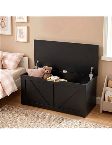 HOMCOM 127L Home Storage Box, with Safety Hinges - Black Wood-Effect