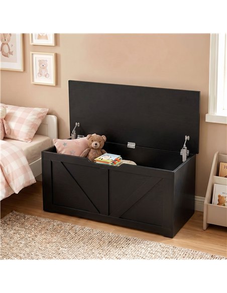 HOMCOM 127L Home Storage Box, with Safety Hinges - Black Wood-Effect - pic 211075 | FastDaddyshop