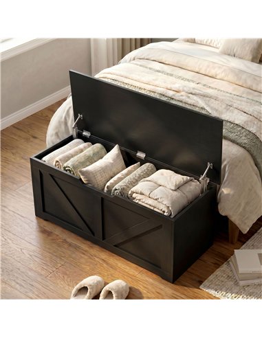 HOMCOM 127L Home Storage Box, with Safety Hinges - Black Wood-Effect