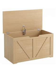 HOMCOM 100L Home Storage Box, with Safety Hinge - Nature Wood Finish