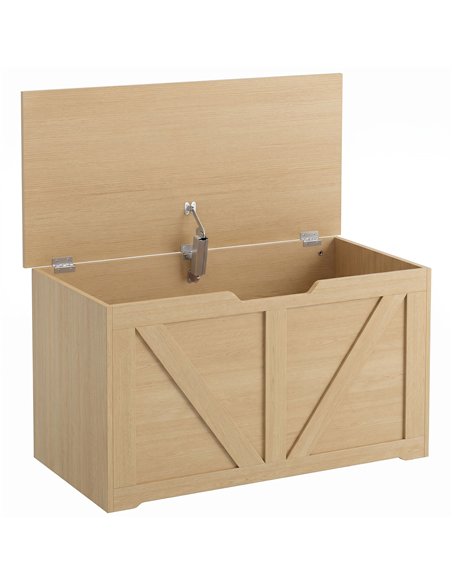 HOMCOM 100L Home Storage Box, with Safety Hinge - Nature Wood Finish - pic 211077 | FastDaddyshop