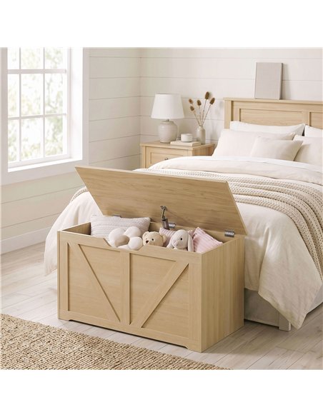 HOMCOM 100L Home Storage Box, with Safety Hinge - Nature Wood Finish - pic 211078 | FastDaddyshop