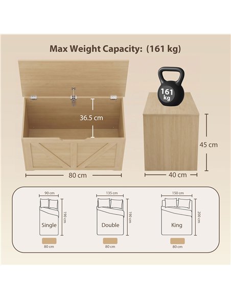 HOMCOM 100L Home Storage Box, with Safety Hinge - Nature Wood Finish - pic 211079 | FastDaddyshop