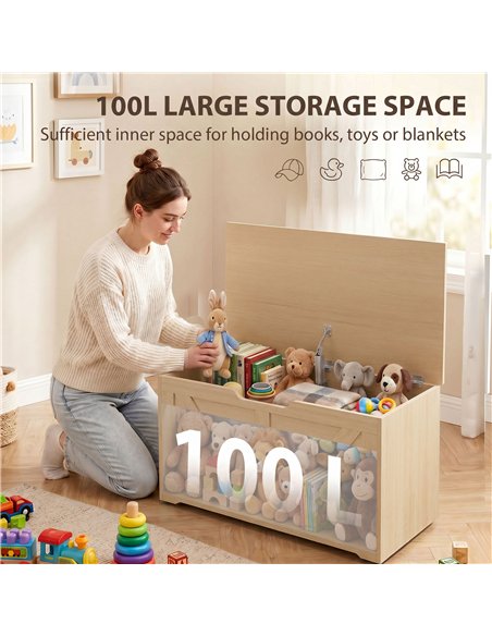 HOMCOM 100L Home Storage Box, with Safety Hinge - Nature Wood Finish - pic 211080 | FastDaddyshop