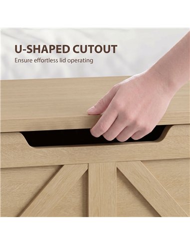 HOMCOM 100L Home Storage Box, with Safety Hinge - Nature Wood Finish