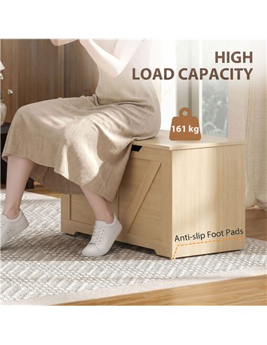 HOMCOM 100L Home Storage Box, with Safety Hinge - Nature Wood Finish