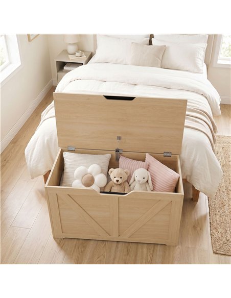 HOMCOM 100L Home Storage Box, with Safety Hinge - Nature Wood Finish - pic 211085 | FastDaddyshop