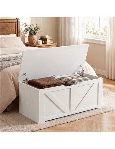 HOMCOM 127L Home Storage Box, with Safety Hinges - White Wood-Effect