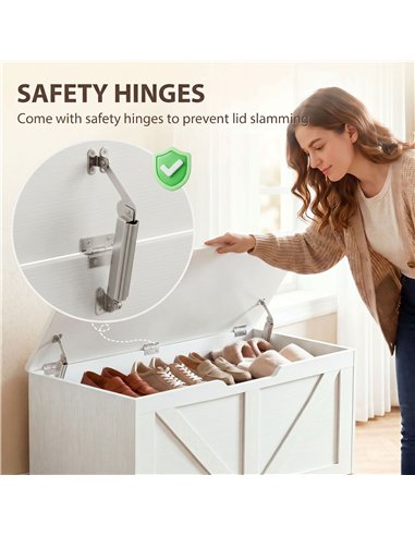 HOMCOM 127L Home Storage Box, with Safety Hinges - White Wood-Effect