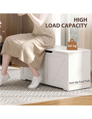 HOMCOM 127L Home Storage Box, with Safety Hinges - White Wood-Effect
