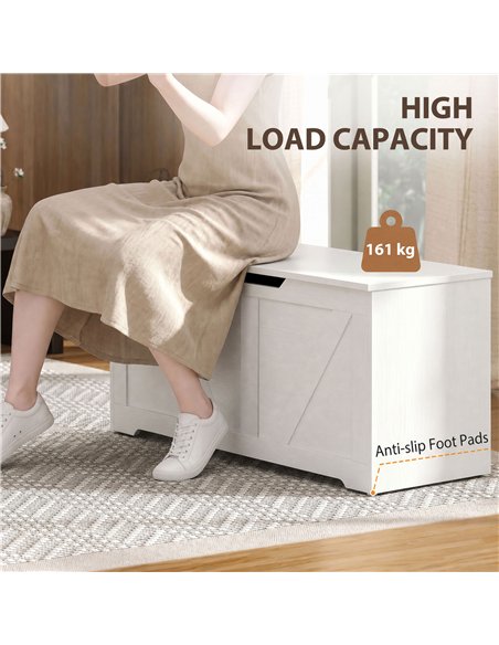 HOMCOM 127L Home Storage Box, with Safety Hinges - White Wood-Effect - pic 211092 | FastDaddyshop