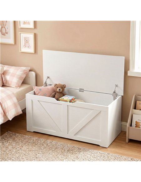 HOMCOM 127L Home Storage Box, with Safety Hinges - White Wood-Effect - pic 211093 | FastDaddyshop