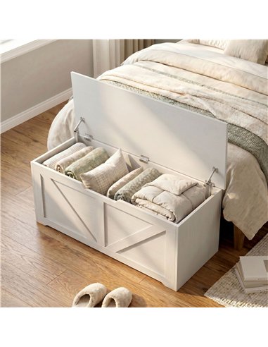 HOMCOM 127L Home Storage Box, with Safety Hinges - White Wood-Effect