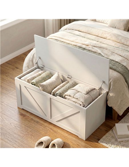 HOMCOM 127L Home Storage Box, with Safety Hinges - White Wood-Effect - pic 211094 | FastDaddyshop