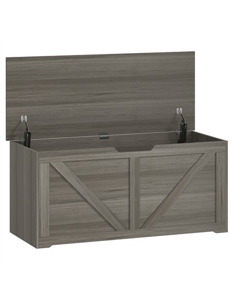 HOMCOM 127L Home Storage Box, with Safety Hinges - Dark Grey Wood-Effect - pic 211095 | FastDaddyshop