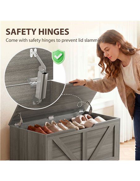 HOMCOM 127L Home Storage Box, with Safety Hinges - Dark Grey Wood-Effect - pic 211099 | FastDaddyshop