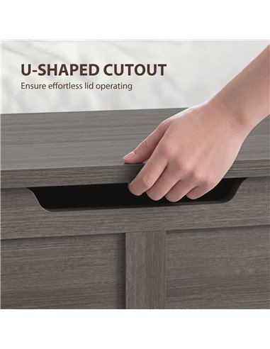HOMCOM 127L Home Storage Box, with Safety Hinges - Dark Grey Wood-Effect