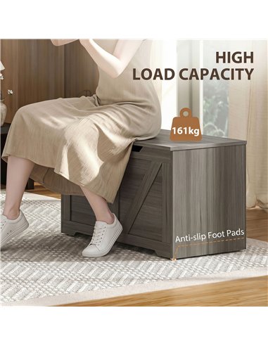 HOMCOM 127L Home Storage Box, with Safety Hinges - Dark Grey Wood-Effect