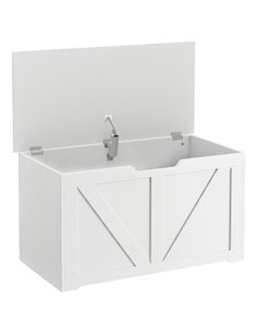 HOMCOM 100L Home Storage Box, with Safety Hinge - White Wood-Effect