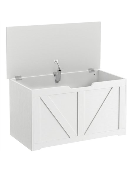HOMCOM 100L Home Storage Box, with Safety Hinge - White Wood-Effect - pic 211104 | FastDaddyshop