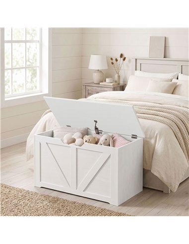 HOMCOM 100L Home Storage Box, with Safety Hinge - White Wood-Effect